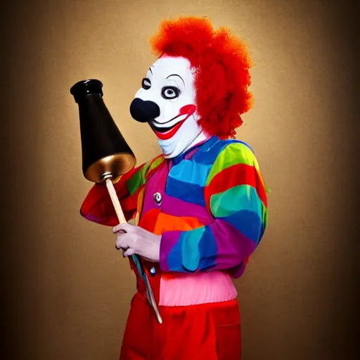 Image similar to studio photo of a clown with a bong, studio portrait