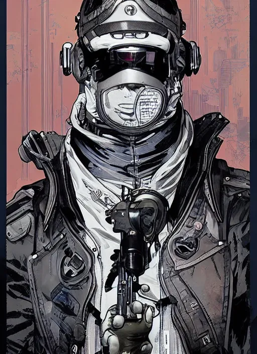 Image similar to cyberpunk traffic cop. portrait by ashley wood and alphonse mucha and laurie greasley and josan gonzalez and james gurney. spliner cell, apex legends, rb 6 s, hl 2, d & d, cyberpunk 2 0 7 7. realistic face. vivid color. dystopian setting.