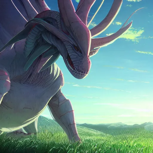 Image similar to concept art painting of an alien animal creature, detailed, cel shaded, in the style of makoto shinkai and moebius and james gurney