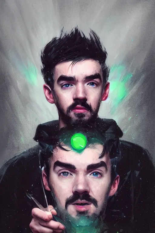 Image similar to a fancy portrait of the Irish YouTuber Seán William McLoughlin also known as jacksepticeye by Greg Rutkowski, Sung Choi, Mitchell Mohrhauser, Maciej Kuciara, Johnson Ting, Maxim Verehin, Peter Konig, 8k photorealistic, cinematic lighting, HD, high details, atmospheric,