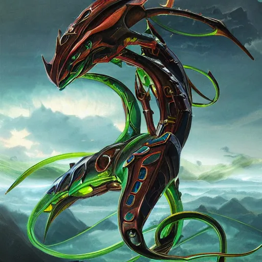Prompt: Rayquaza (From Pokémon), elden ring boss, matte painting, detailed, elden ring, oil on canvas
