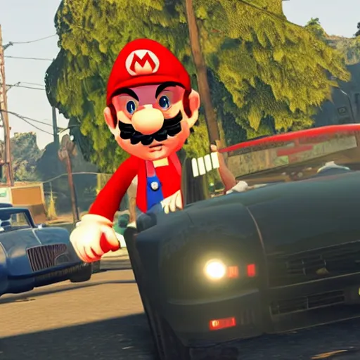 Image similar to GTA V screenshot with mario in it