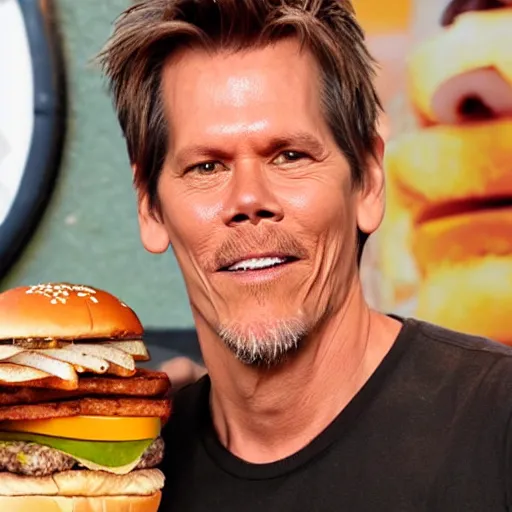 Image similar to kevin bacon face wrapped inside a cheeseburger