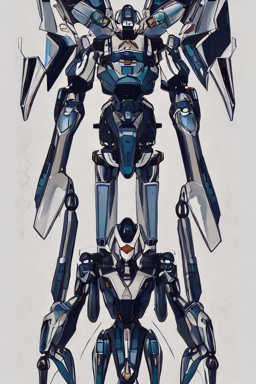 Image similar to very symmetrical!! full body illustrations of mecha, pen and ink, moderately detailed, concept art, zone of the enders aesthetic, artstation