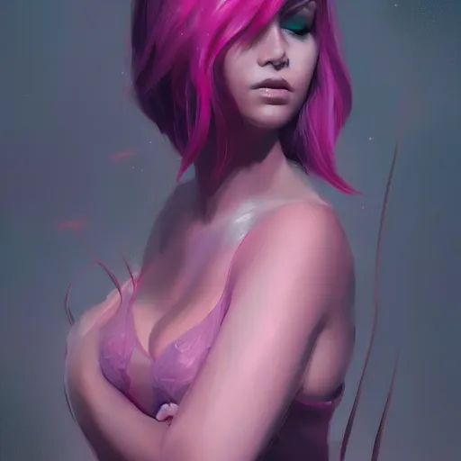 Prompt: teen girl, full body, pink hair, gorgeous, amazing, darkness aura brooding from her body, elegant, intricate, highly detailed, digital painting, artstation, concept art, sharp focus, illustration, art by Ross tran