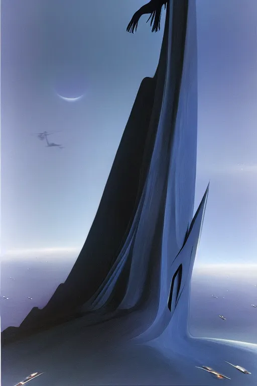 Image similar to emissary zaha hadid by arthur haas and bruce pennington and john schoenherr, cinematic matte painting, 8 k, dark color palate