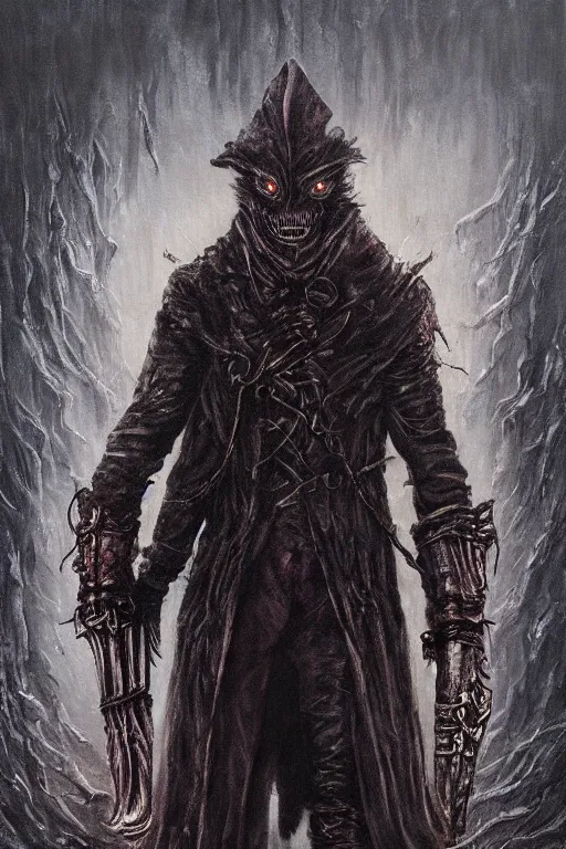 Prompt: bloodborne werewolf oil painting, horror, lovecraftian horror,