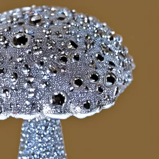 Image similar to a mushroom made of diamond crystals, sharp, Ridgid, shiny, sparkly, high detail