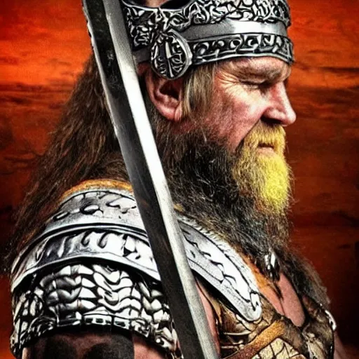 Image similar to king barbarian old cosmic viking, muscular man, viking armor, odin