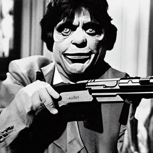 Image similar to ronald macdonald as scarface with ak - 4 7