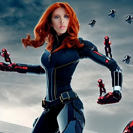 Image similar to A still photograph of Amouranth as Black Widow in Iron Man 2,