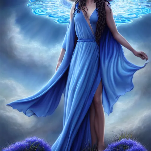 Image similar to beautiful!! water witch with intricate blue robes artgerm anne stokes highly detailed 8 k hdr smooth sharp focus high resolution award - winning photo photorealistic