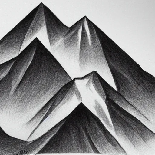 Prompt: origami mountains, pencil sketch