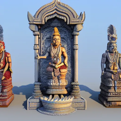 Image similar to 3d render, Statue Indian Gods, Unreal engine, white background, Isometric 8k