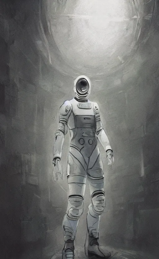 Prompt: a beautiful artwork illustration, concept art sketch of a futuristic astronaut in a white futuristic cybernetic suit in the locker room, volumetric fog, godrays, high contrast, high contrast, high contrast, vibrant colors, vivid colors, high saturation, by Greg Rutkowski and Jesper Ejsing and Raymond Swanland and alena aenami, featured on artstation, wide angle, vertical orientation