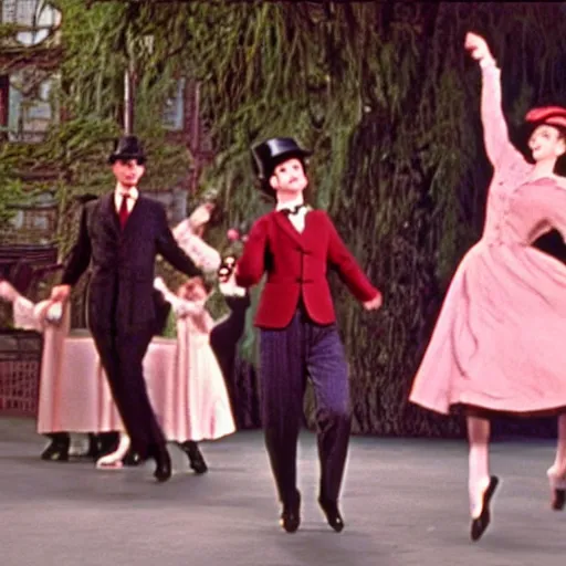 Prompt: Mary Poppins dancing, Still from Mary Poppins (1964)