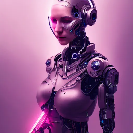 Image similar to full body portrait, cyberpunk robotic elvish queen, extremely detailed, hyperrealistic, intricate, soft light, fantasy, digital painting, art station, by wlop, 4 k