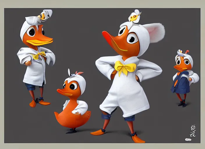 Image similar to award - winning detailed concept art of a cute iconic anthropomorphic duck character wearing a sailor suit. art by wlop on bcy. net, realistic. detailed feathers, art by cheng yi. artstationhd, artgerm, disney, pixar zootopia. 3 d rendering, high quality model sheet, donald