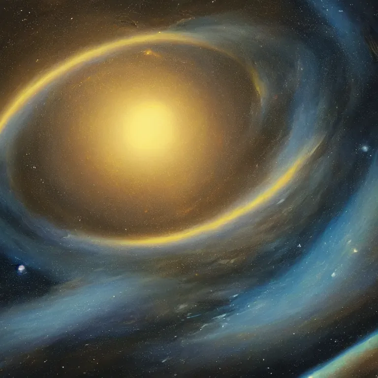 Prompt: a beautiful ultradetailed painting of a gigantic iris of the universe, volumetric lighting.