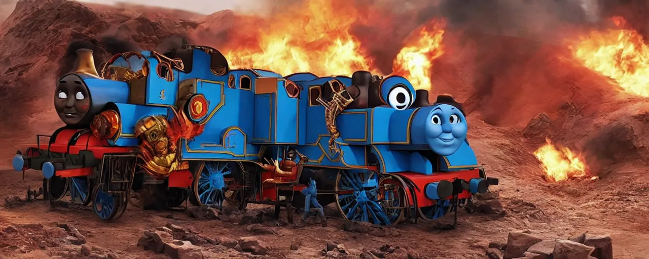 Image similar to Thomas the Tank Engine with fire in MAD MAX: FURY ROAD