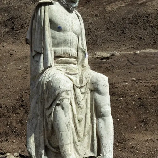Prompt: ancient statue of walter white archeological finding