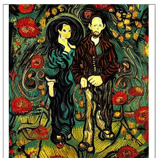 Image similar to amrican gothic in style of van gogh