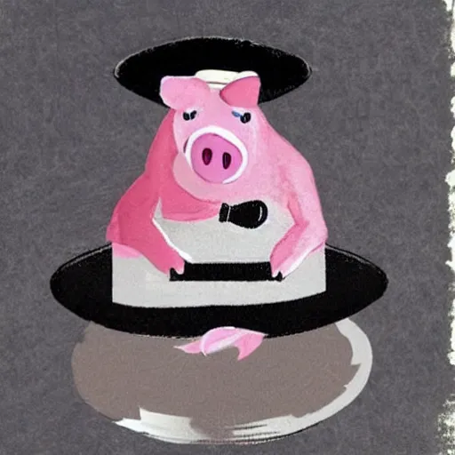 Image similar to “pig wearing a top hat”