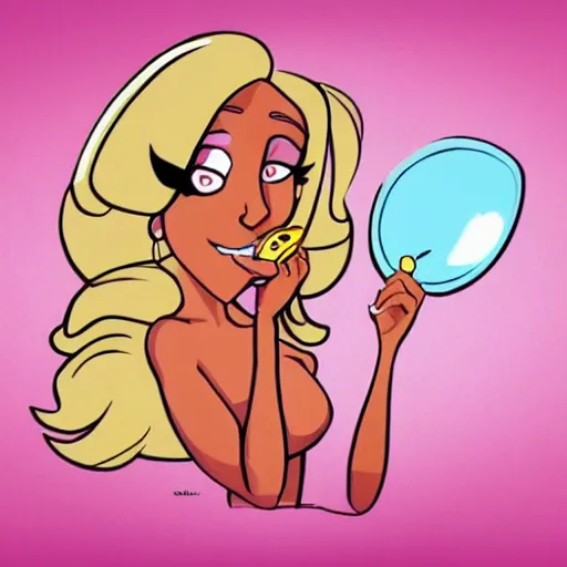 Image similar to Cartoon caricature of Doja Cat with a spoon in her hand