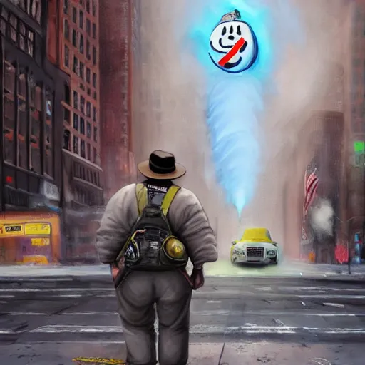 Image similar to a giant ghostbusters stay puff marshmallow man wearing timberland shoes and a yankee hat smoking a joint walking in new york city, highly detailed portrait, digital painting, artstation, concept art, smooth, sharp foccus ilustration, artstation hq