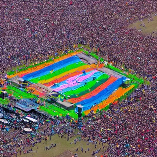 Image similar to electronic music festival, high resolution aerial photograph