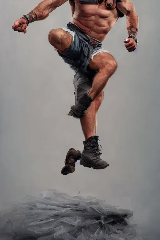 Image similar to a full body picture of Chuck Norris wearing a tutu, oil on canvas, intricate, portrait, 8k highly professionally detailed, HDR, CGsociety