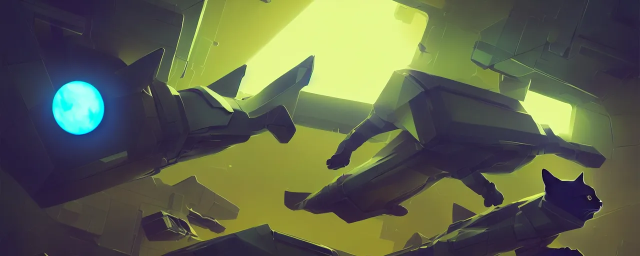 Prompt: duotone noir scifi concept illustration of lowpoly cats floating zero gravity glowing 3 d mesh portals futuristic, glowing eyes, octane render, surreal atmosphere, volumetric lighting. golden ratio by sachin teng and sergey kolesov and ruan jia and heng z. graffiti art, scifi, fantasy, hyper detailed. trending on artstation