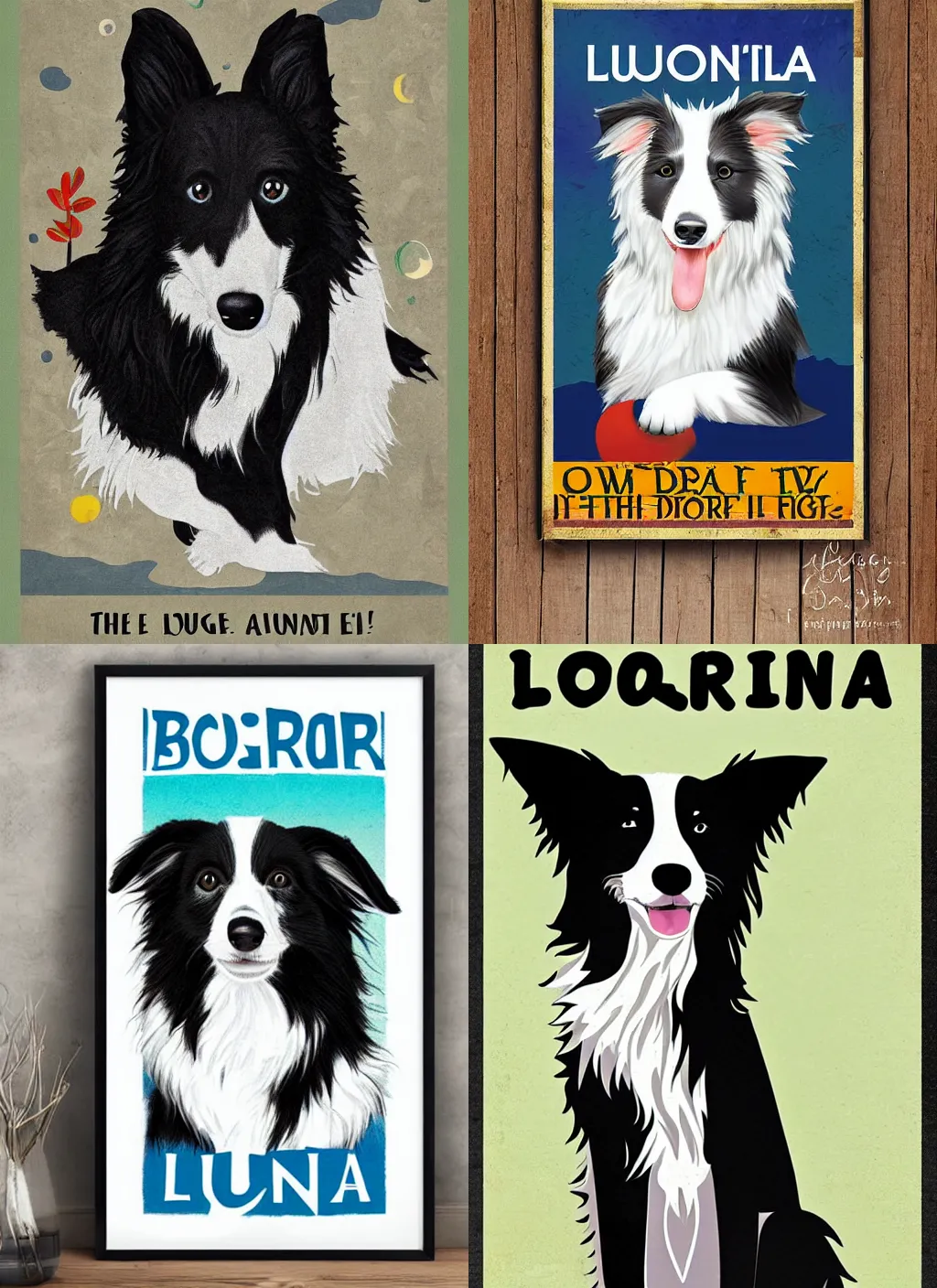 Prompt: border collie dog propaganda poster, title LUNA!