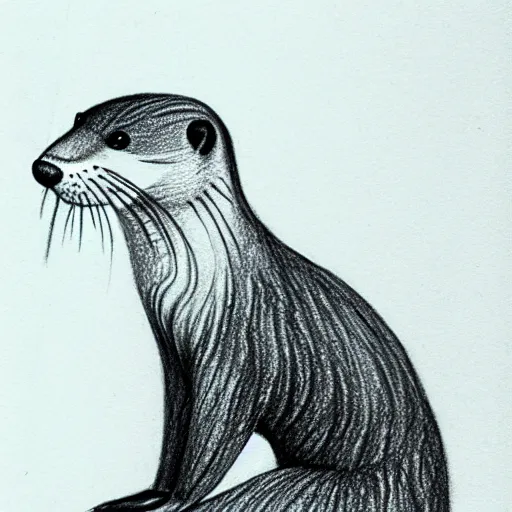 Image similar to an otter in a dress, pencil drawing