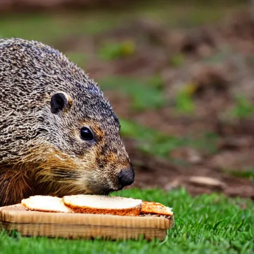 Prompt: a groundhog eating bread