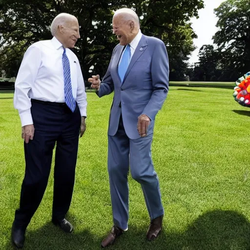 Prompt: Joe Biden and Nintendo's Super Mario converse on the White House Lawn. AP Photo