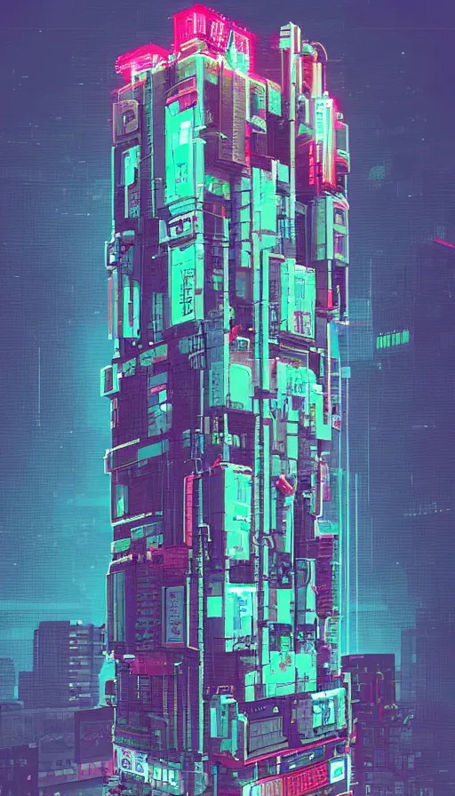 Prompt: a drawing of a building, cyberpunk art by james gilleard, behance contest winner, pixel art, voxel art, # pixelart, retrowave