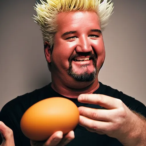 Prompt: closeup portrait of guy fieri excited about an egg, photograph, natural light, sharp, detailed face, magazine, press, photo, Steve McCurry, David Lazar, Canon, Nikon, focus