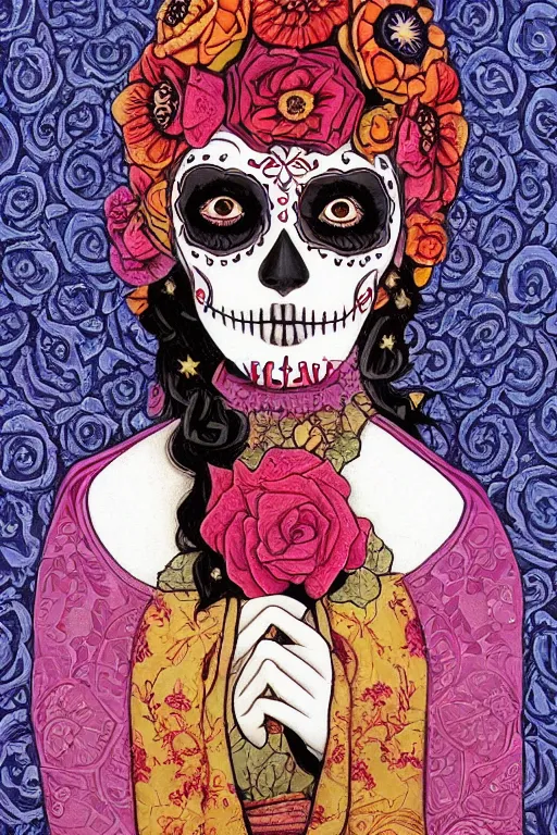 Illustration of a sugar skull day of the dead girl, | Stable Diffusion ...