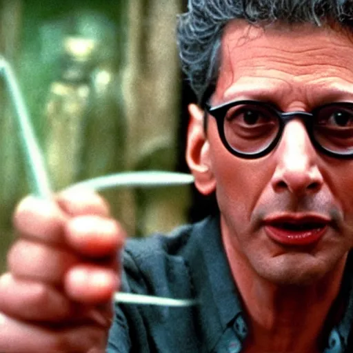 Prompt: Jeff Goldblum in the movie Harry Potter And The Prisoner Of Azkaban, holding a wand