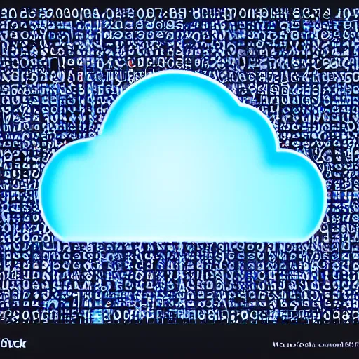 Prompt: a high-tech digital image with cloud icons, matrix, blue