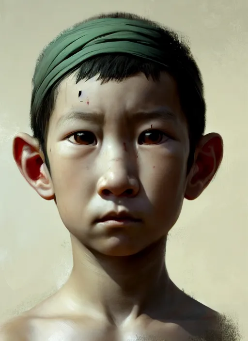 Image similar to a portrait of an oriental sage child with an enormously large head, an ancient pale sage child with subtle paint on face, highly detailed, digital painting, artstation, concept art, intricate, elegant, smooth, sharp focus, art by wlop, mars ravelo and greg rutkowski and craig mullins