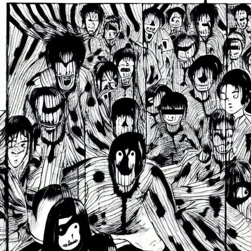 Prompt: manga panel, junji ito, horror, surreal,