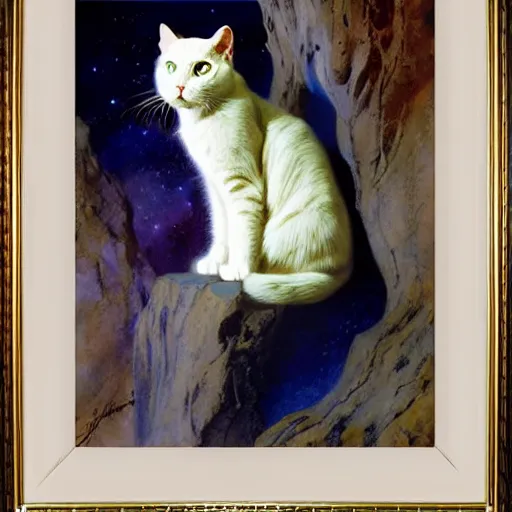 Image similar to a portrait of a manly dr crusher white cat feline, blue eyes, star trek the next generation. highly detailed painting by gaston bussiere, craig mullins, j. c. leyendecker, furry