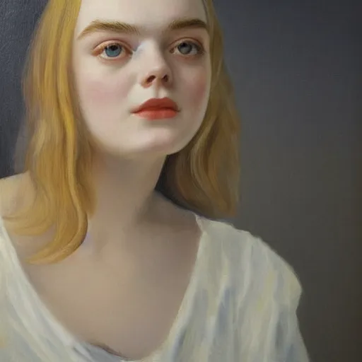 Prompt: portrait of a elle fanning in a vintage levi's ad, detailed realism face in painting, detailed beautiful portrait, oil painting masterpiece, 8 k resolution, smooth, sharp focus, trending on artstation, by rembrandt