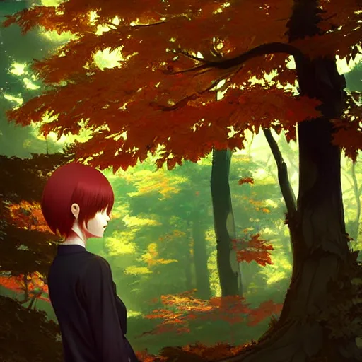 Prompt: realistic render of the girl character maple tree from bofuri by ross draws, forest background by ilya kuvshinov, digital anime art by ross tran, composition by sana takeda, lighting by greg rutkowski