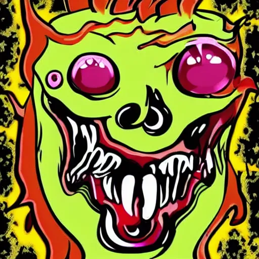Prompt: an angry zombie biting a dead dog psychedelic