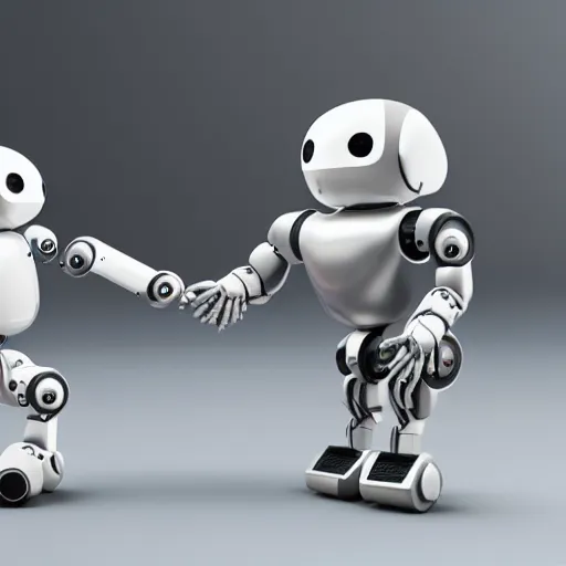 Prompt: detailled robots standing in a circle shaking hands