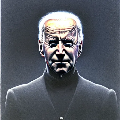 Image similar to Joe Biden looking sinister, by Zdzisław Beksiński, highly detailed