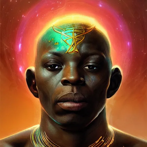 Image similar to an african!! cosmic god bending space time, watchmen, dim light, bloom, front game card, marvel comics, dark, intricate, highly detailed, smooth, artstation, digital illustration by ruan jia and mandy jurgens and artgerm and wayne barlowe and greg rutkowski and zdislaw beksinski, and adi granov